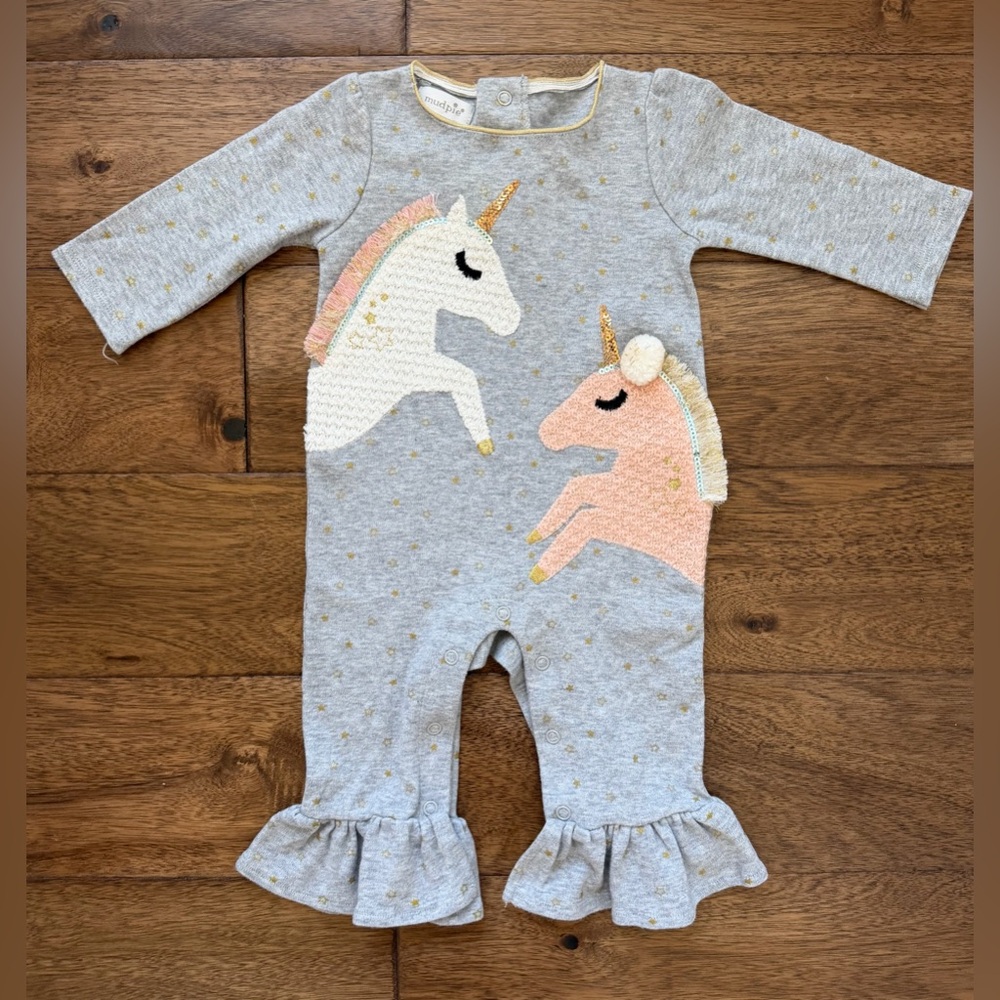 Mud Pie Gray Unicorn Kids One Piece